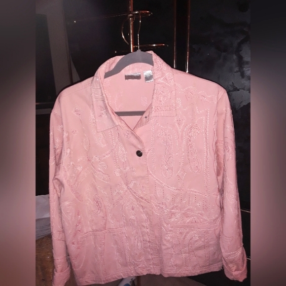 Chico's Vintage Pink Embroidered Denim Jacket - Picture 1 of 5
